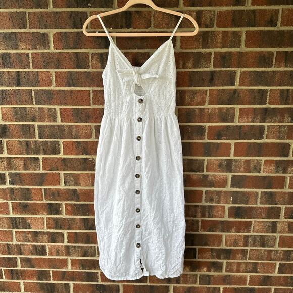 Sm Japna White Eyelet Cotton Midi Sundress Cottagecore Boho Coastal Cowgirl LWD - Picture 1 of 7